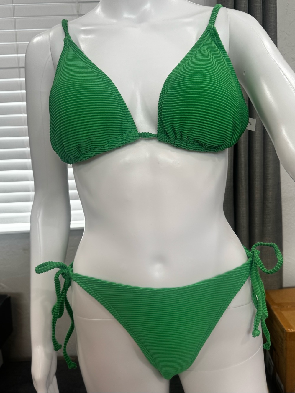 Green Ribbed Triangle Bikini Set - Women Swim